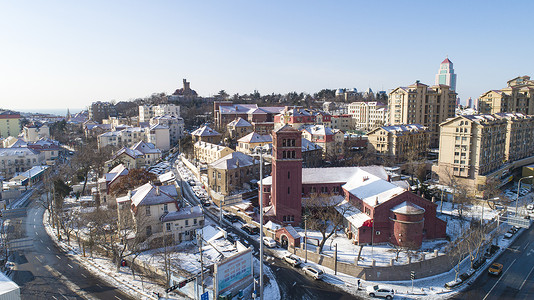 青岛雪景青岛圣保罗教堂旧址雪景背景