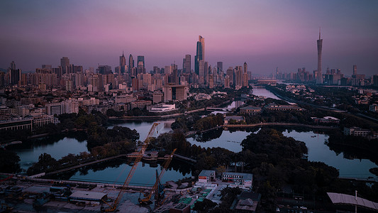 广州东湖傍晚晚霞背景图片