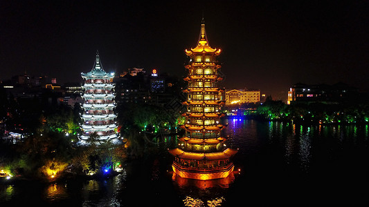 广西桂林金银双塔背景图片