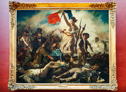 著名油画法国巴黎卢浮宫博物馆的油画《自由引导人民》背景