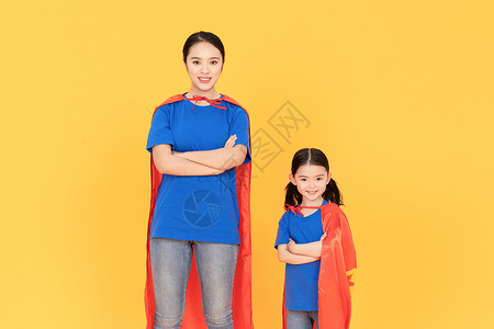 超人孩子创意超人母女背景