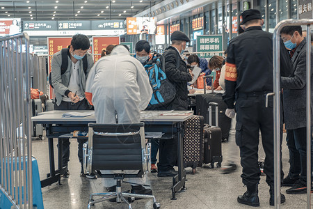 【媒体用图】2020.2.27上海虹桥火车站体温检测背景图片