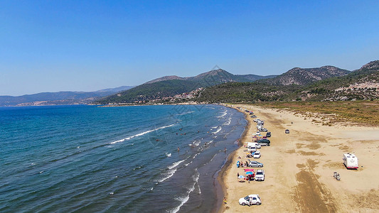 土耳其海滩航拍地中海海边休闲度假背景