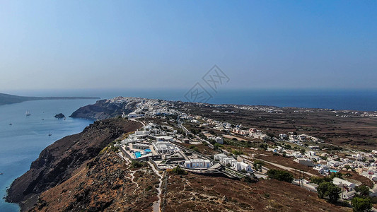 航拍希腊著名海岛圣托里尼伊亚小镇高清图片
