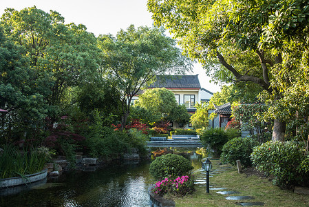 中式别墅园林中式住宅小区绿化景观背景