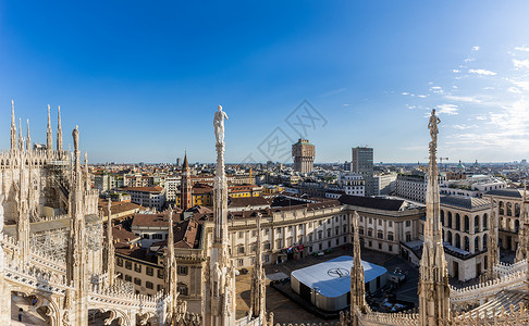 米兰世博会俯瞰米兰城市天际线背景