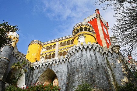 中世纪拱门葡萄牙辛特拉佩纳宫背景