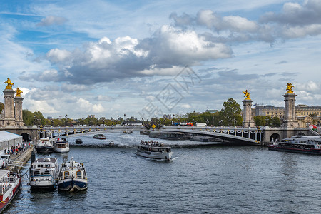 巴黎塞纳河全景图背景图片