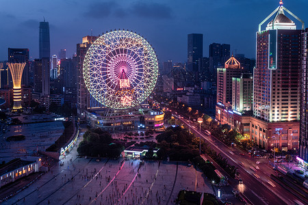 贺龙故居长沙贺龙体育场摩天轮夜景背景