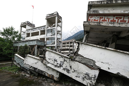 倒塌的房屋四川阿坝州汶川县映秀镇大地震遗址背景