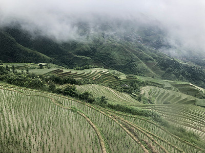 仙气萦绕龙脊梯田背景