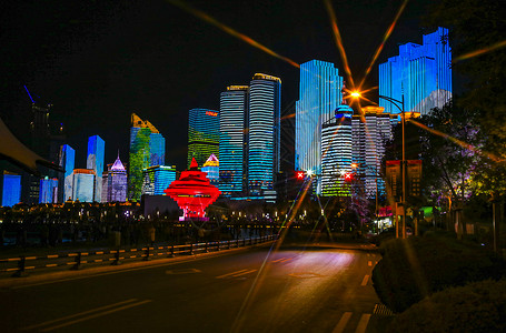 青岛五四广场夜景城市灯光秀背景图片