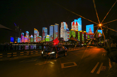 青岛五四广场夜景城市灯光秀背景图片