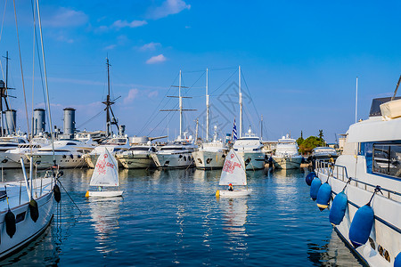 私人帆船希腊雅典帆船游艇码头背景