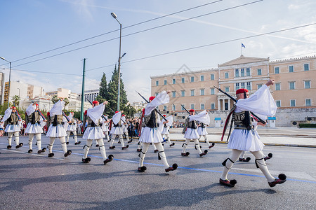 宪法日素材希腊雅典军队列队行进背景