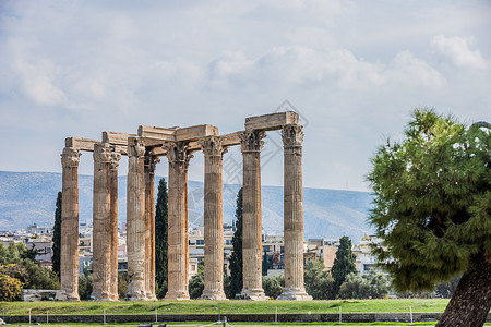 希腊雅典奥林匹亚宙斯神庙背景图片
