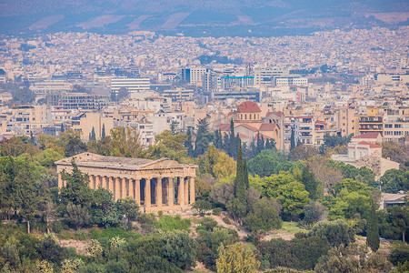 科林托斯希腊雅典俯瞰赫菲斯托斯神庙背景