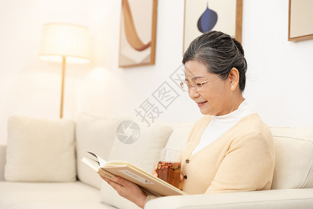 老奶奶坐沙发上看书图片