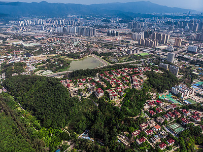 项目鸟瞰图航拍福州城市别墅区背景