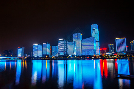 福州金融街cbd夜景灯光秀背景图片