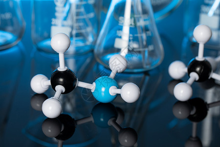 分子蓝色科技背景病毒疫苗研发化学分子结构模型背景