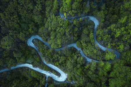 安徽广电航拍蜿蜒道路与森林背景