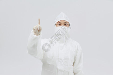 触屏手套穿防护服触摸前方的医护人员背景