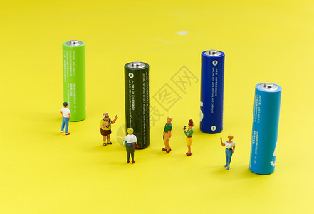干电池电池中的微距小人世界背景