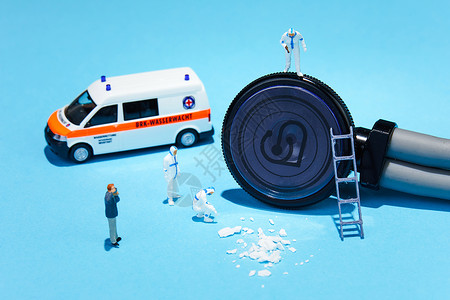 小记者logo设计疫情现场救护车医护人员记者背景