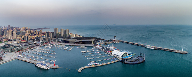 帆船素材航拍青岛奥帆中心国际会议中心全景背景
