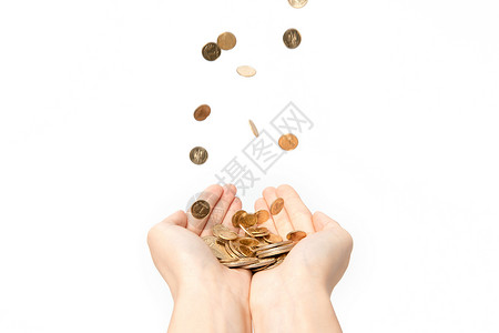 共同收益双手接硬币钱币背景