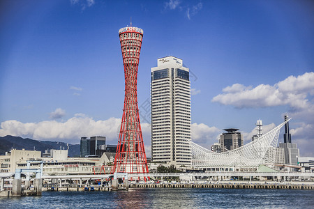 晴天塔神户城市风光背景