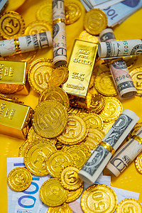 英镑与金币黄金货币金融理财背景