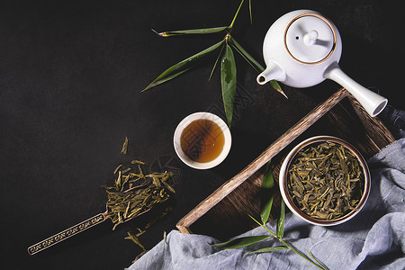 茶道中式竹叶背景高清图片