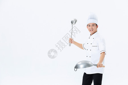 厨师手持锅铲形象背景图片