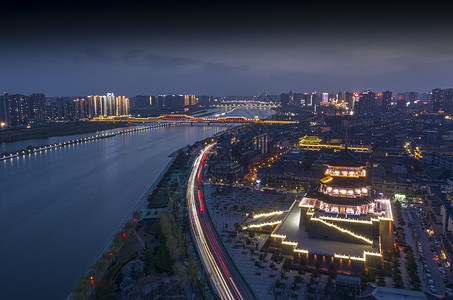 古都咸阳廊桥夜景背景