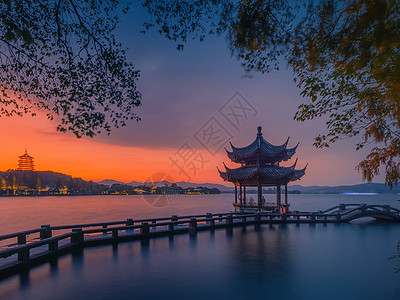 景区游玩杭州西湖长桥公园雷峰夕照景观背景