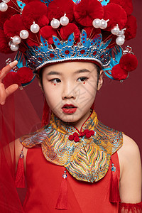 红色儿童节皇冠中国风国潮儿童红纱特写背景