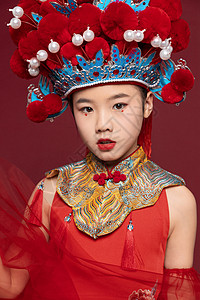 中国风国潮儿童红纱特写背景