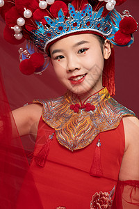 中国风国潮儿童红纱特写背景