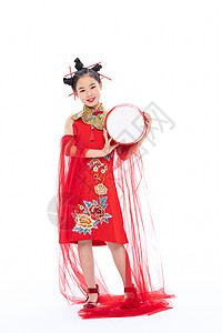 中国风潮流儿童拿着扁鼓高清图片