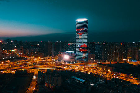 合肥地标建筑安粮城市广场夜景航拍高清图片