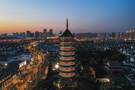 苏州道路苏州北寺塔夜景背景