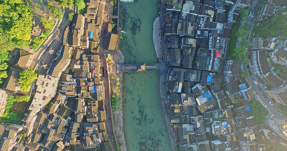 河流鸟瞰图凤凰古城鸟瞰图背景