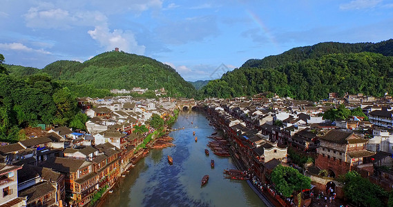 凤凰古城风景凤凰古城彩虹背景