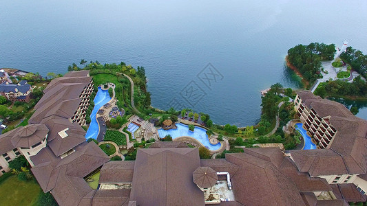 白天鸟瞰千岛湖度假村背景