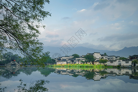 中国最美古村安徽宏村自然风光背景图片