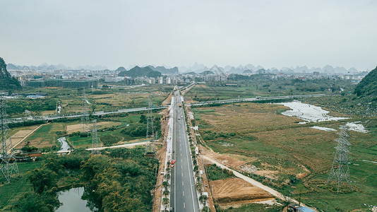 火车素材免费航拍高速公路山脉山桂林风光公路背景