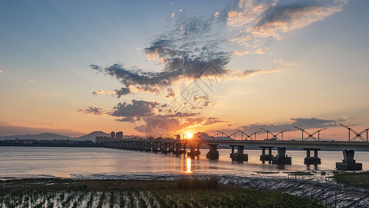日落下的瑞安飞云江大桥高清图片