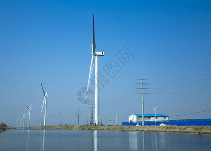 天津附近的风力发电机组背景